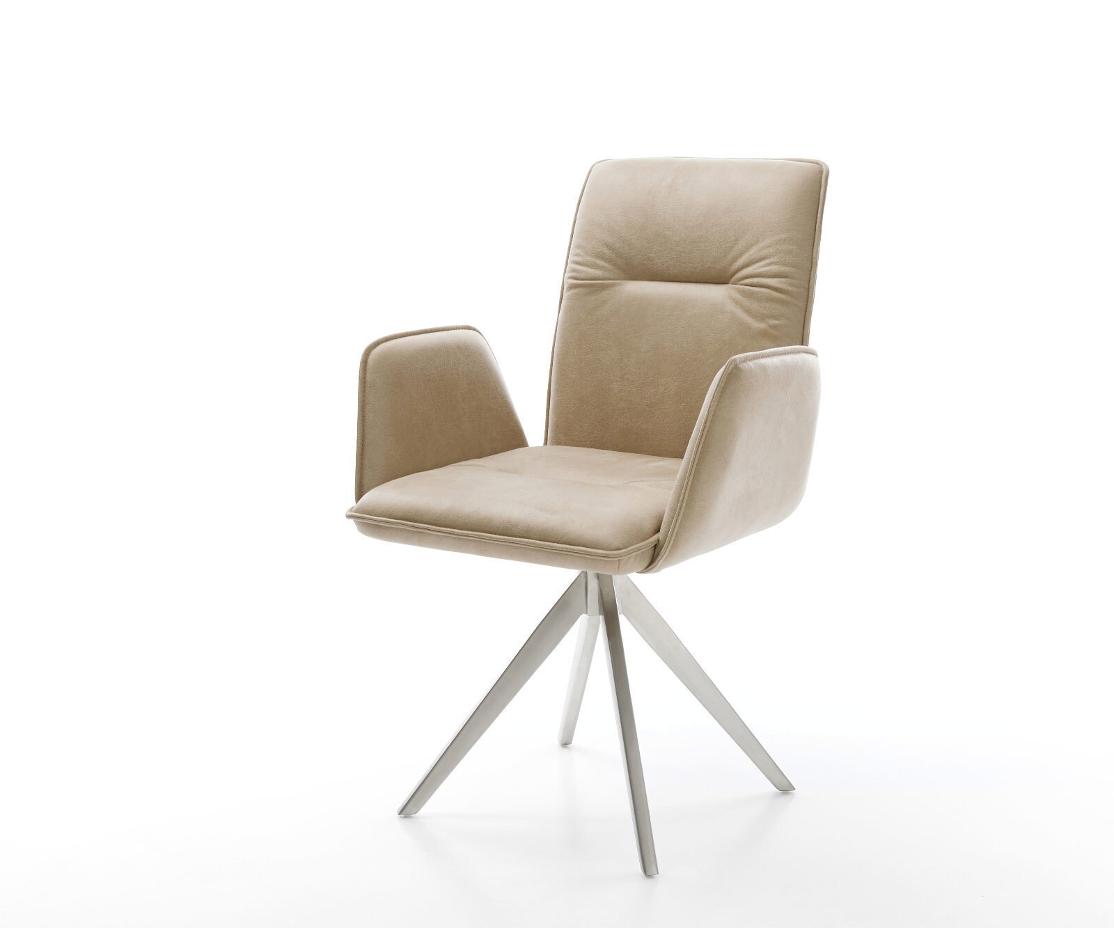 Chaise-de-salle-à-manger Vinja-Flex microvelours beige vintage pied croisé angulaire acier inoxydable brossé