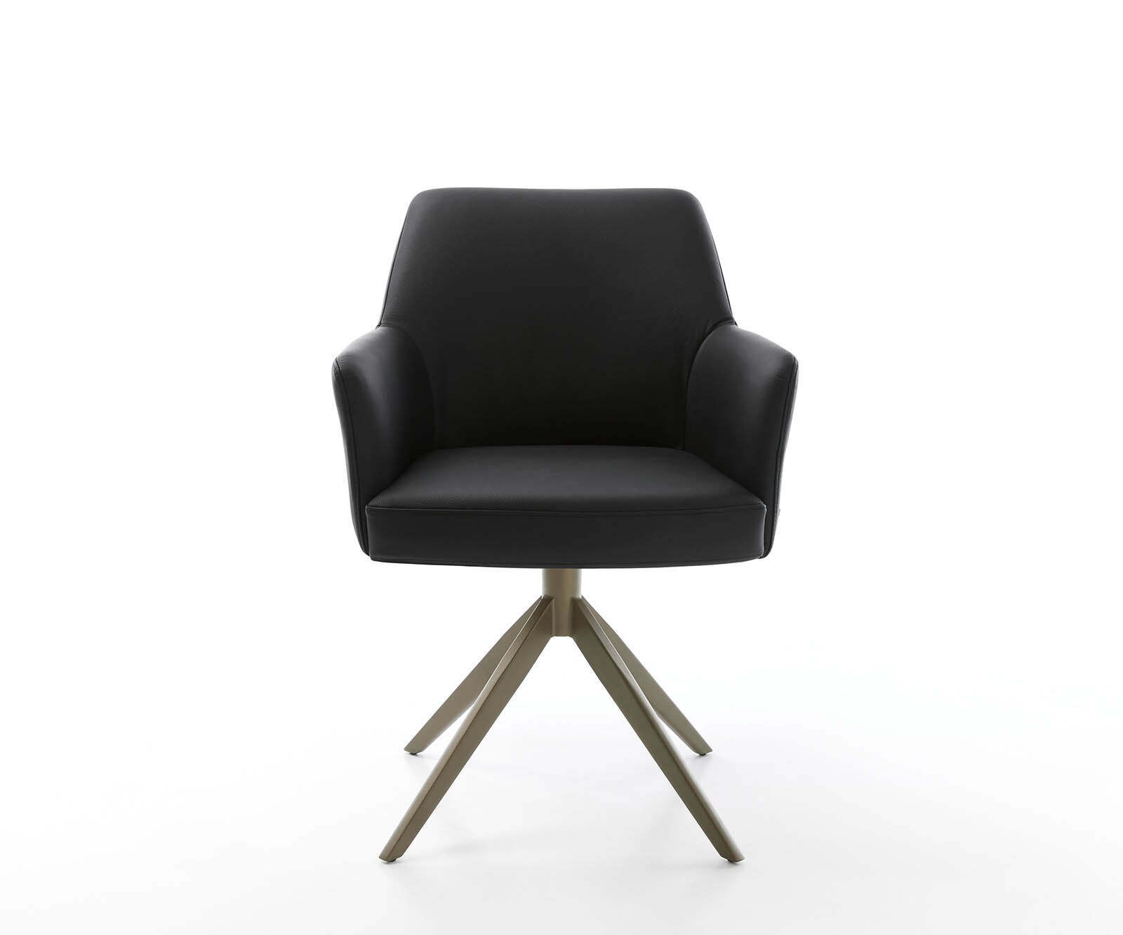 Chaise-pivotante Xana-Flex avec accoudoirs cuir de vache noir pied croisé large aspect titane pivotement sur 360° ressorts ensachés 1