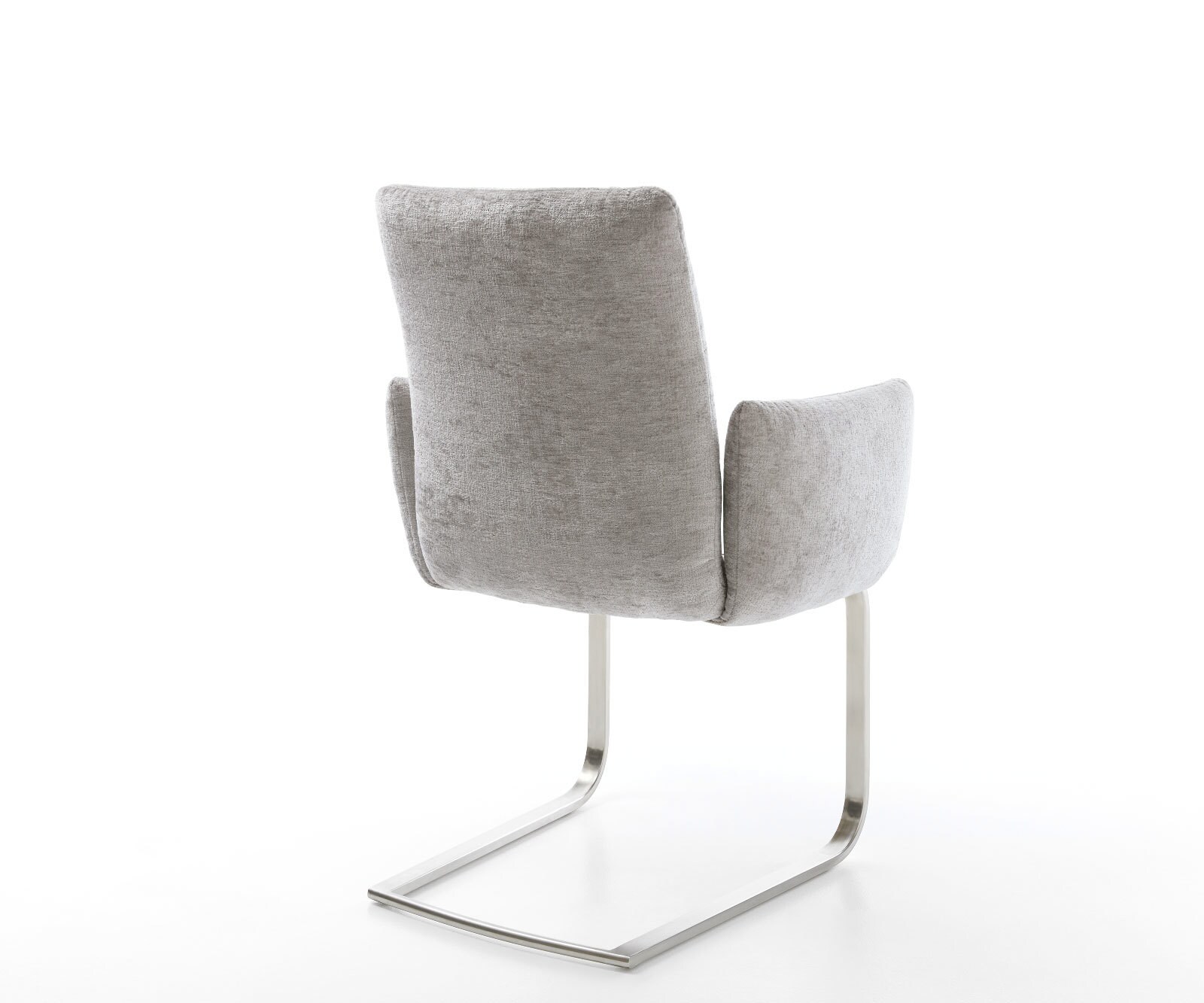 Cantilever Jova-Flex avec accoudoirs chenille gris argenté pied cantilever plat acier inoxydable brossé ressorts ensachés 4