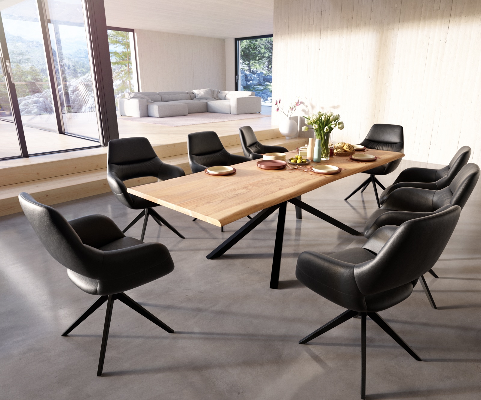 Table à manger Edge 260x100 Acacia Naturel Cadre croisé rectangle Noir Live-Edge 5 Table à manger Edge 260x100 Acacia Naturel Cadre croisé rectangle Noir Live-Edge 5