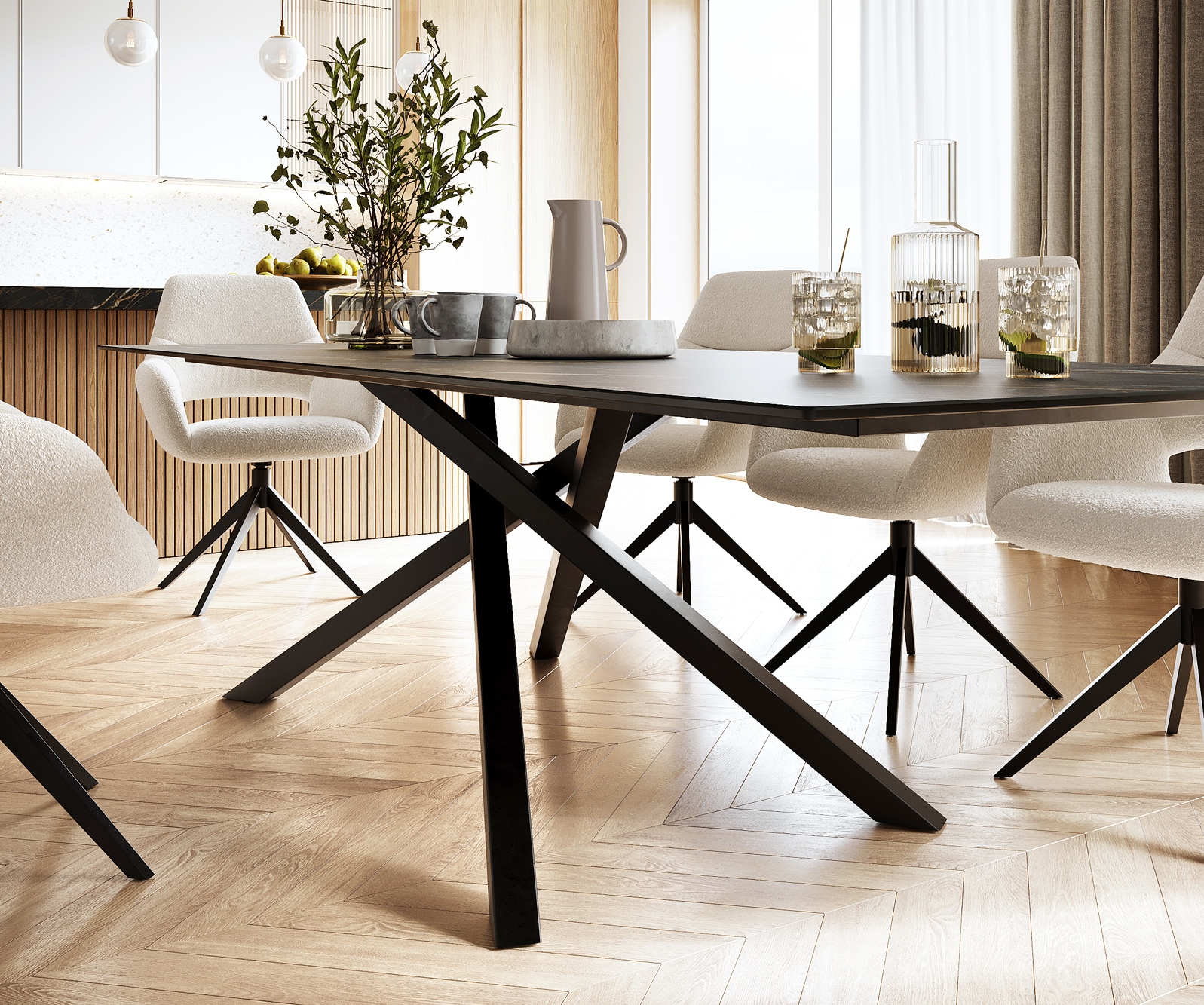 Table-à-manger Edge 300x100cm Laminam® céramique marron pieds milieu croisé noir 5 Table-à-manger Edge 300x100cm Laminam® céramique marron pieds milieu croisé noir 5