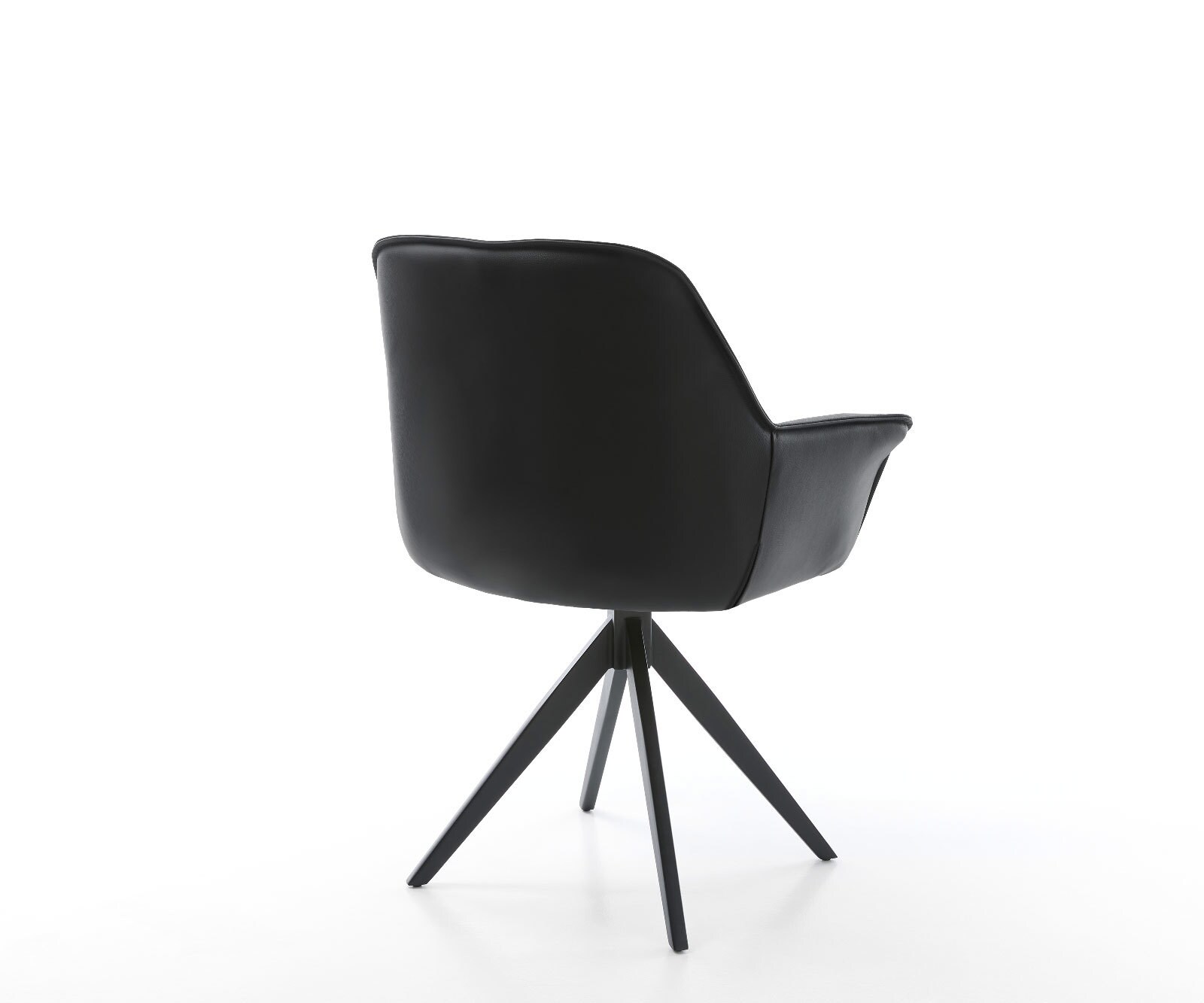 Chaise-de-salle-à-manger Keila-Flex avec accoudoirs cuir de vache noir pied croisé angulaire noir 5