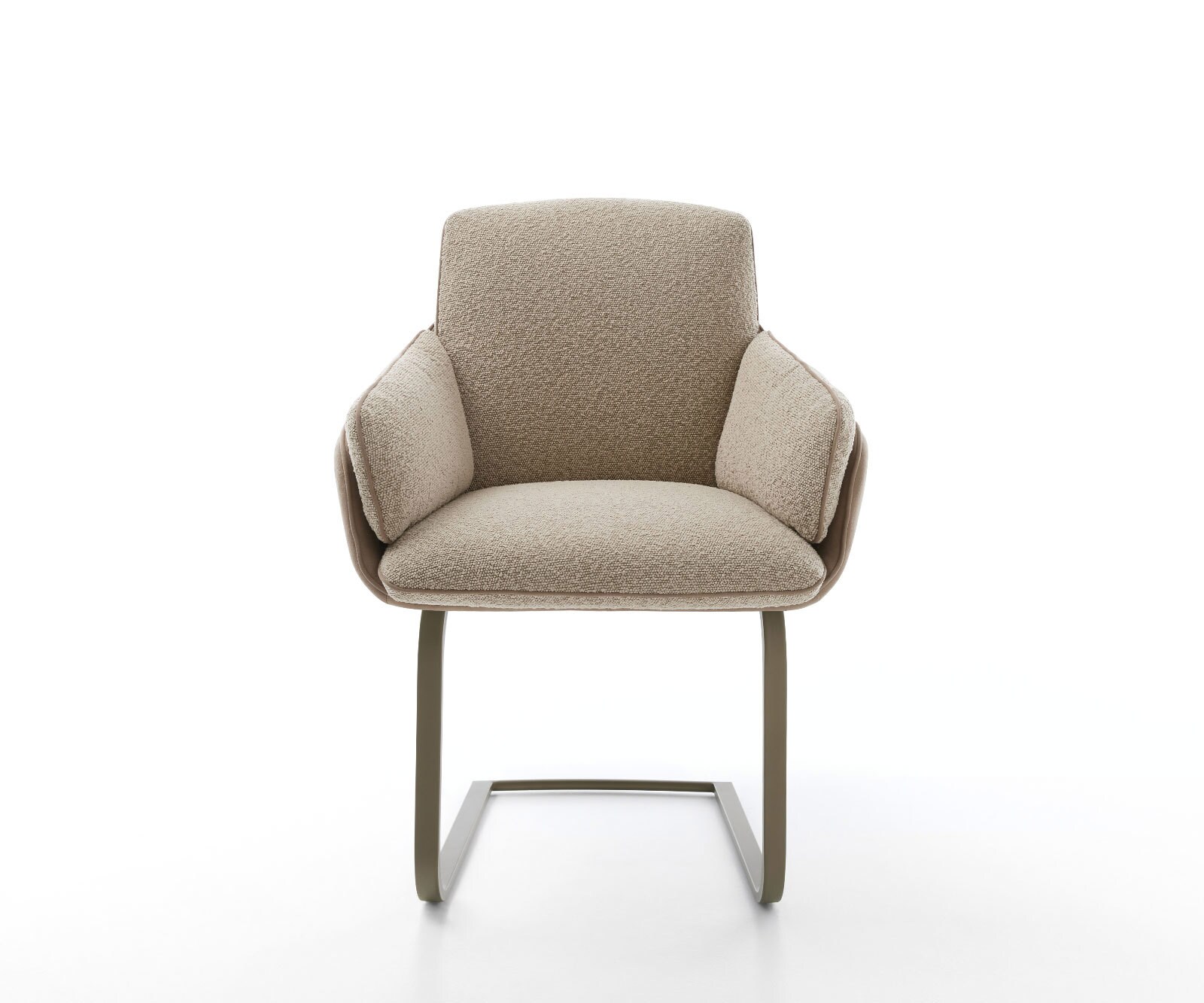 Cantilever Luan-Flex avec accoudoirs tissu mixte couleur boue pied cantilever plat aspect titane 1 Cantilever Luan-Flex avec accoudoirs tissu mixte couleur boue pied cantilever plat aspect titane 1