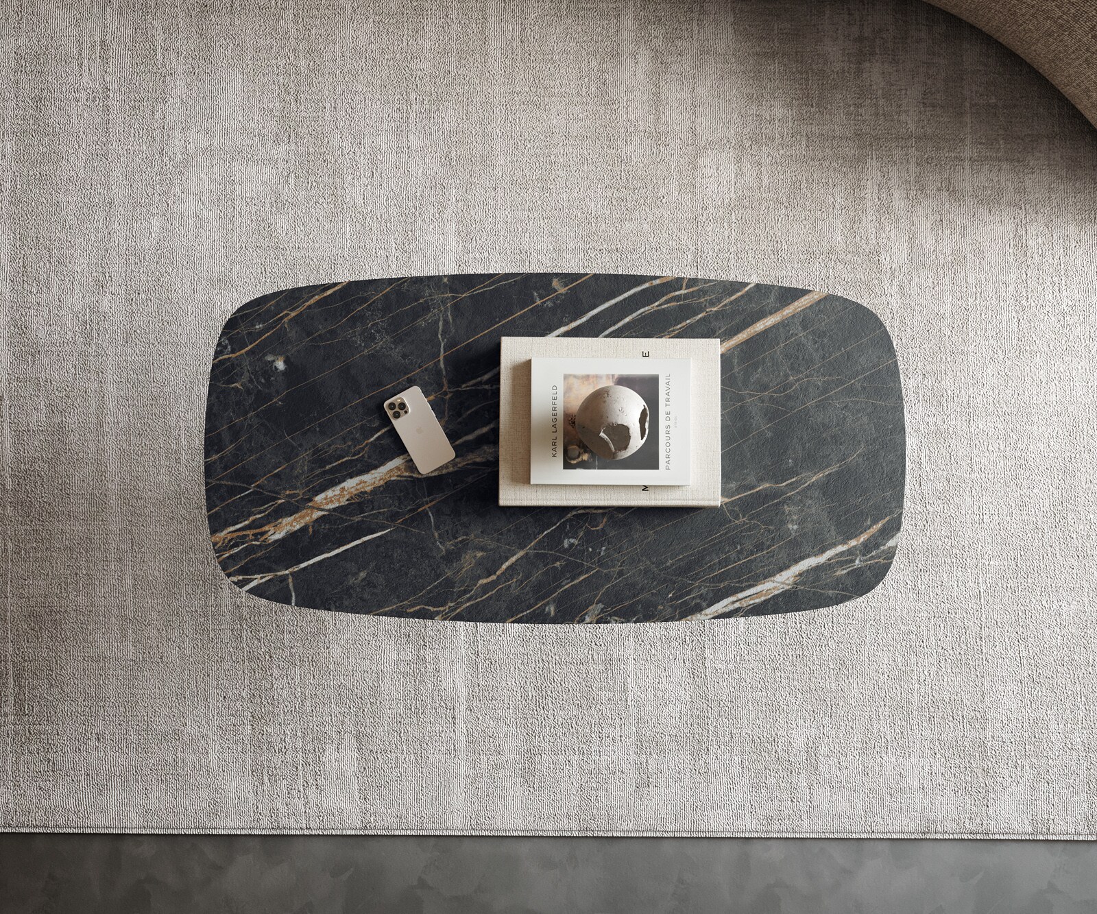 Table basse Edge Boot 100x50 cm céramique Laminam® Noir Desir brun Sarity métal noir 3