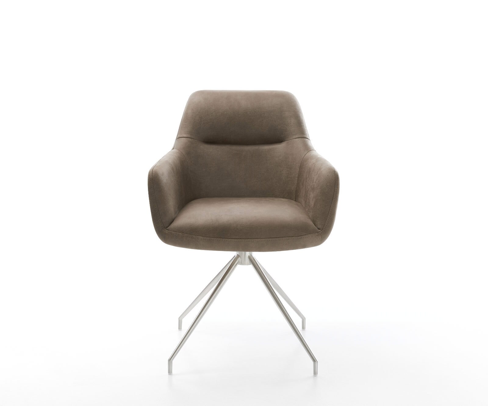 Chaise-de-salle-à-manger Pejo-Flex microvelours taupe vintage pied croisé conique acier inoxydable brossé ressorts ensachés 1