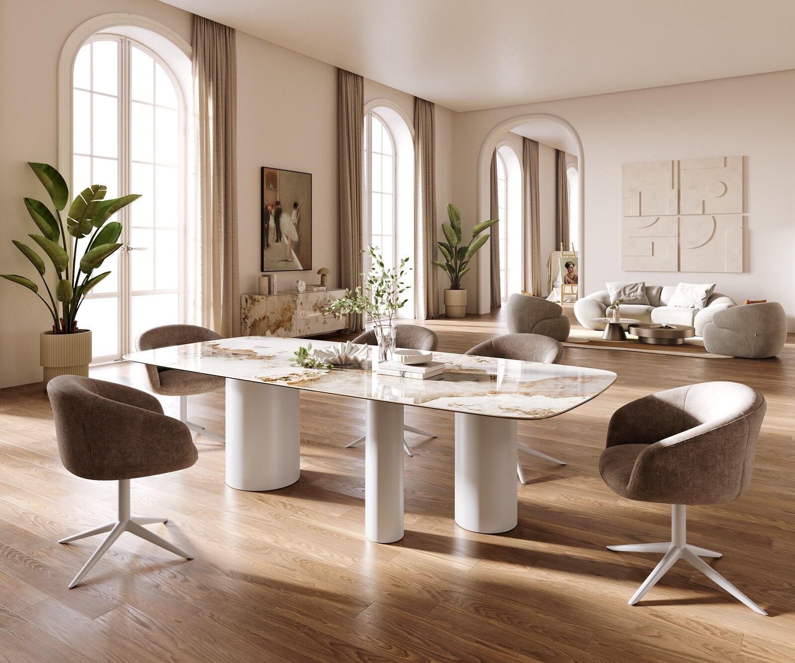 Table à manger Edge Boot 260x120 cm Céramique Minas Melange Blanc-Beige Troa Métal Blanc 5