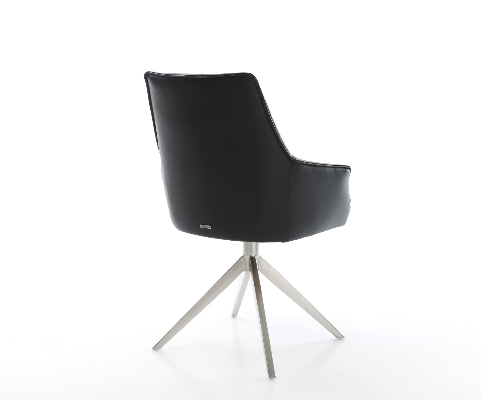Chaise-pivotante Alja-Flex cuir de vache noir pied croisé large acier inoxydable brossé pivotement sur 360° fonction bascule ressorts ensachés 4