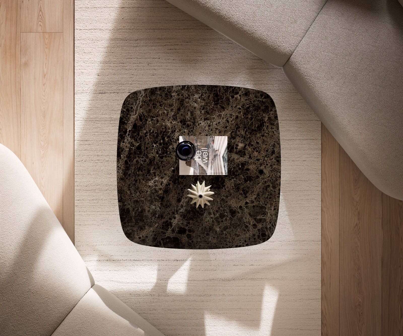 Table basse Edge Boot 90x90 cm céramique Laminam® Emperador Extra Lucidato brun foncé Sarity acier inoxydable brossé 5
