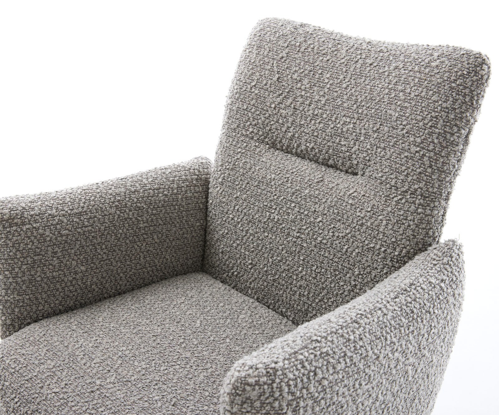 Chaise-de-salle-à-manger Jova-Flex avec accoudoirs bouclé gris argenté 4 pieds coniques noir ressorts ensachés 4