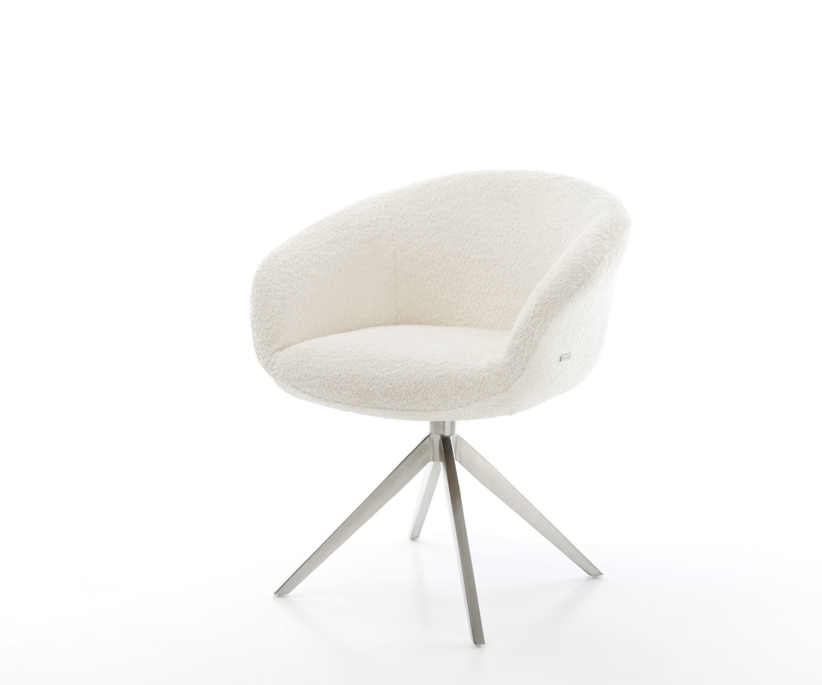 Chaise-pivotante Vinka-Flex bouclé blanc pied croisé large acier inoxydable brossé pivotement sur 360° fonction bascule ressorts ensachés Chaise-pivotante Vinka-Flex bouclé blanc pied croisé large acier inoxydable brossé pivotement sur 360° fonction bascule ressorts ensachés
