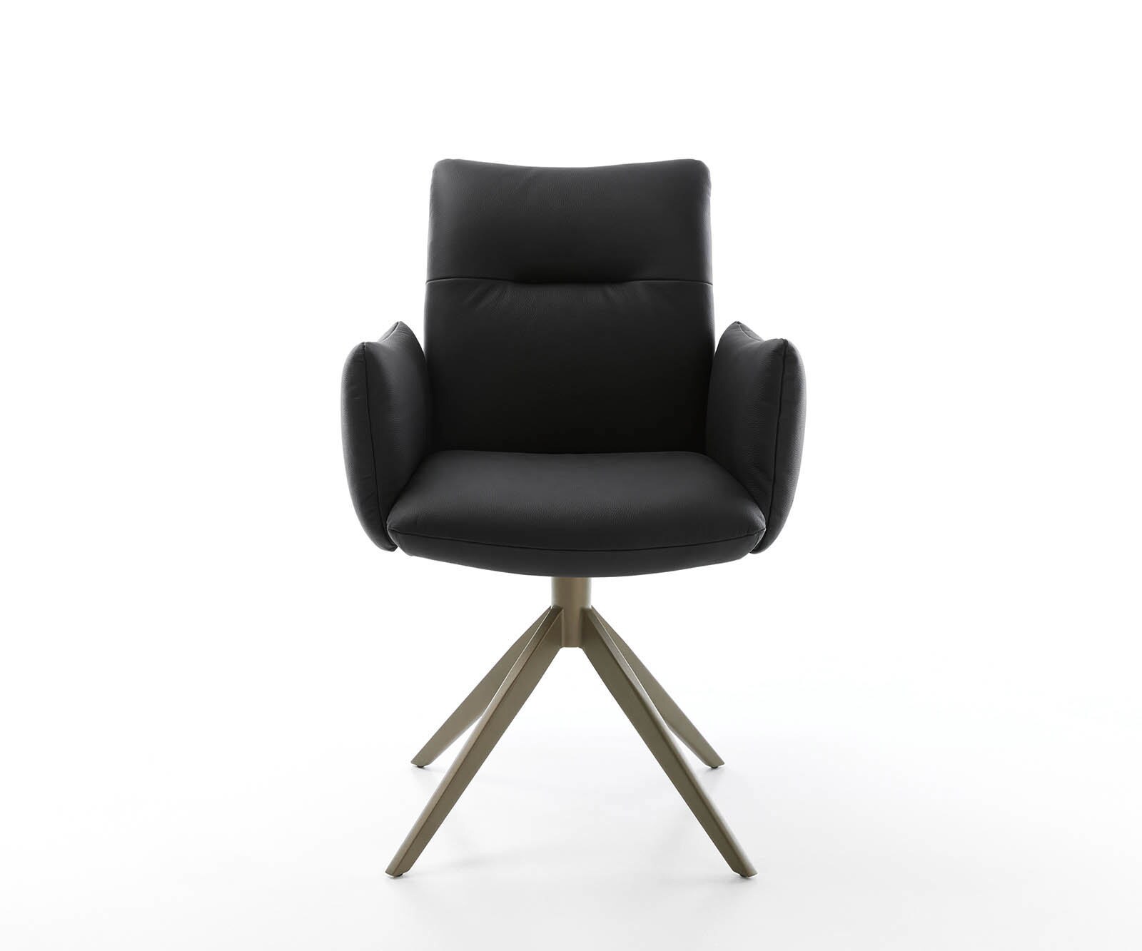 Chaise-pivotante Jova-Flex avec accoudoirs cuir de vache noir pied croisé large aspect titane pivotement sur 360° ressorts ensachés 1 Chaise-pivotante Jova-Flex avec accoudoirs cuir de vache noir pied croisé large aspect titane pivotement sur 360° ressorts ensachés 1