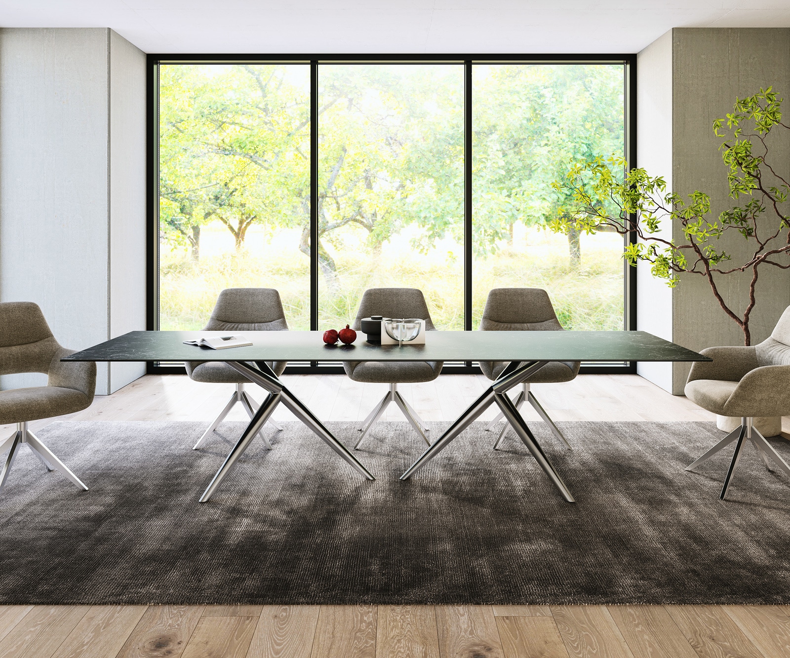 Table à manger Edge 300x100 Céramique Laminam®Nero Greco Anthracite Estelar rond Acier inoxydable 1 Table à manger Edge 300x100 Céramique Laminam®Nero Greco Anthracite Estelar rond Acier inoxydable 1