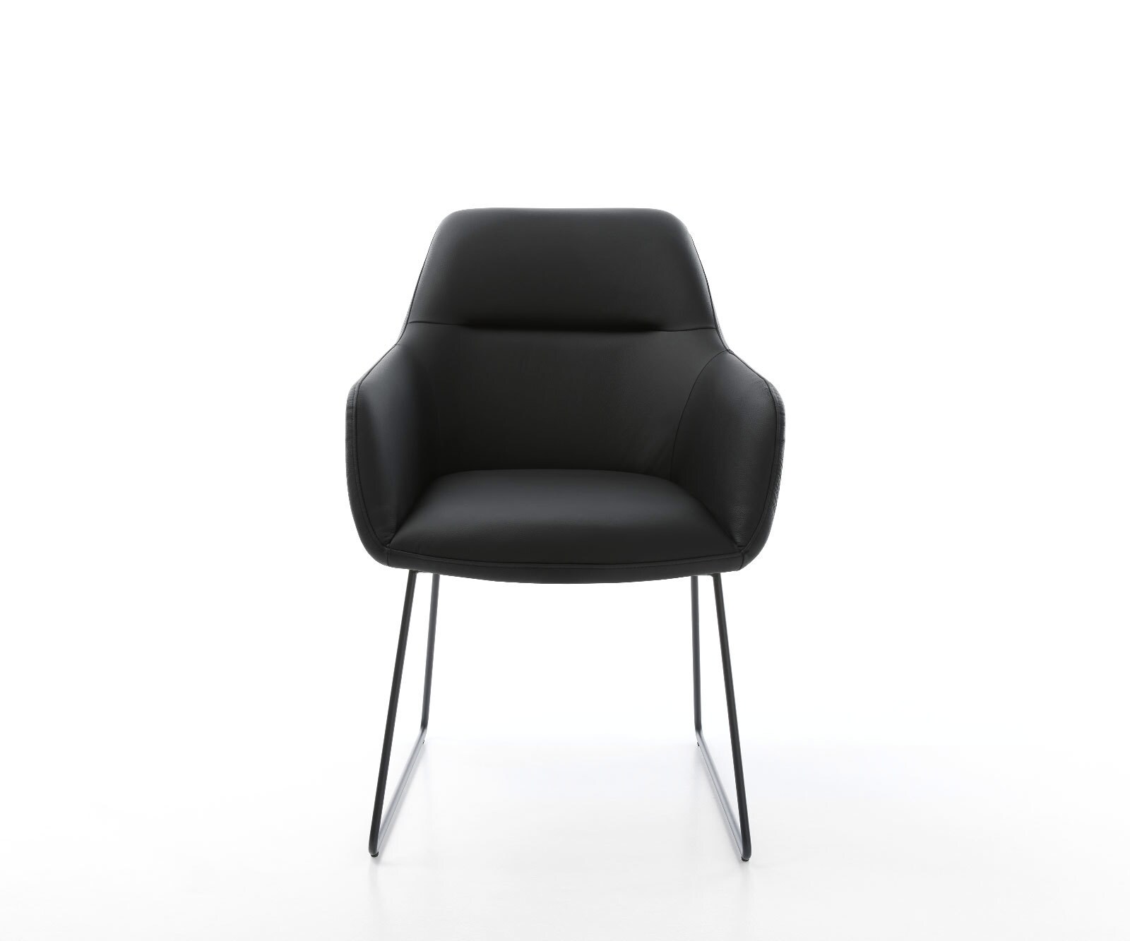 Chaise-de-salle-à-manger Pejo-Flex cuir de vache noir pied trapèze noir ressorts ensachés 1