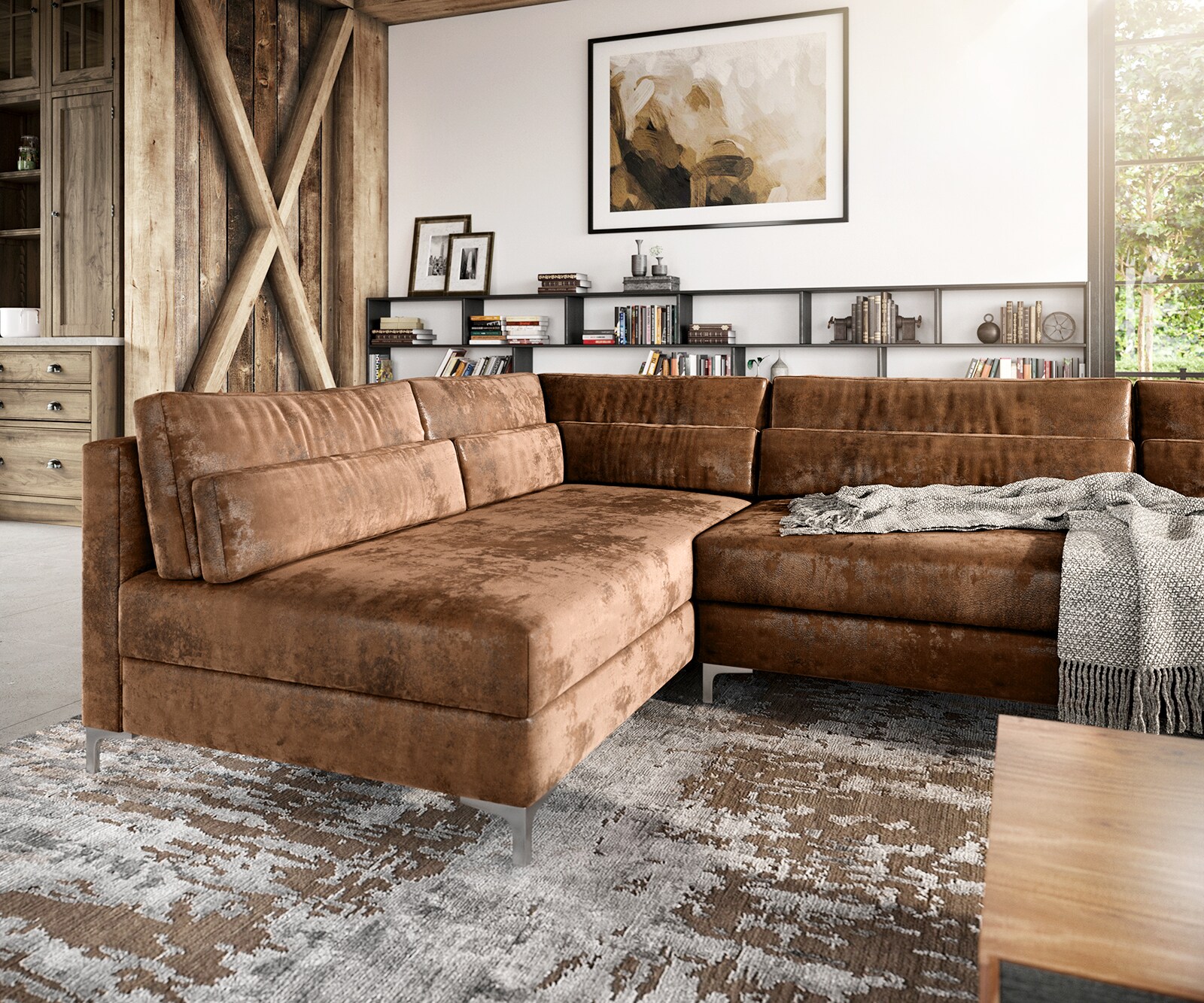 Canapé-panoramique Elio XL 400x185 cm simili cuir vintage marron antique 5