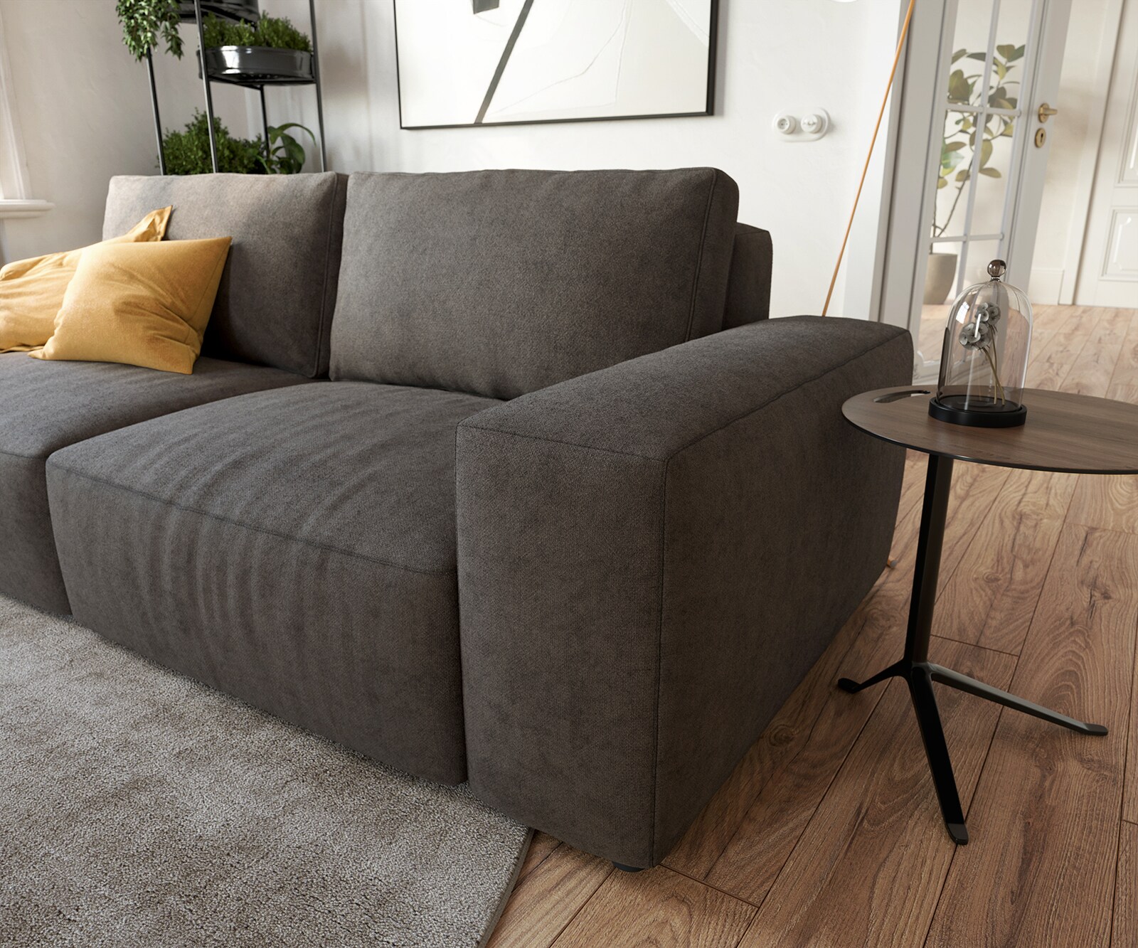 Big canapé Lanzo 230x95 cm microfibre brun kaki avec pouf 3