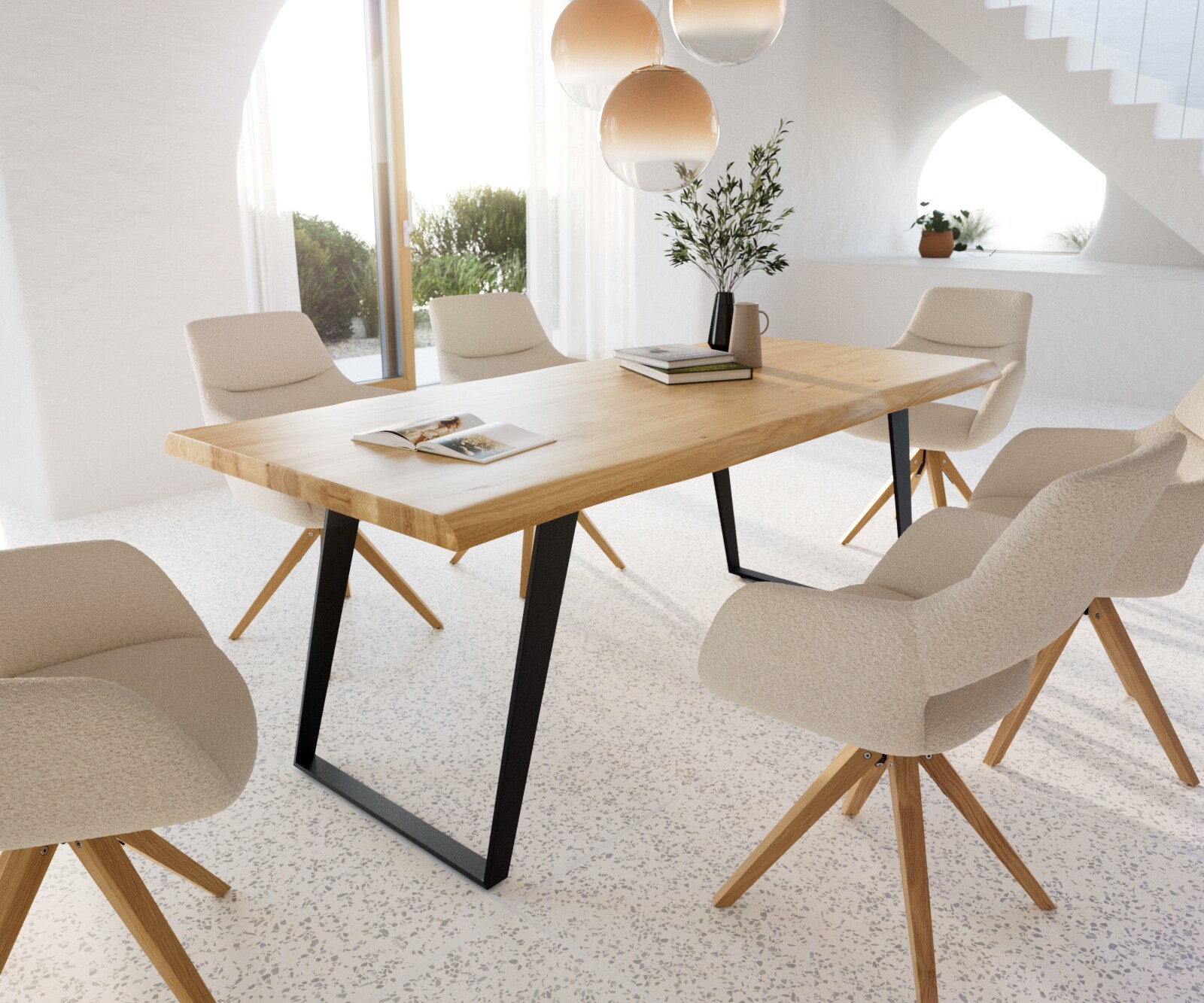 Table à manger Edge 200x100 chêne nature métal inclinée noir Live-Edge 6 Table à manger Edge 200x100 chêne nature métal inclinée noir Live-Edge 6