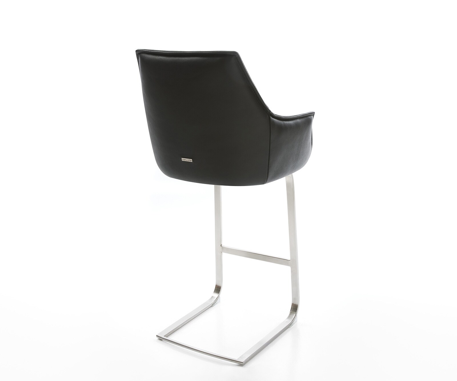 Chaise-de-bar Alja-Flex cuir véritable noir cadre luge plat acier inoxydable ressorts ensachés 4