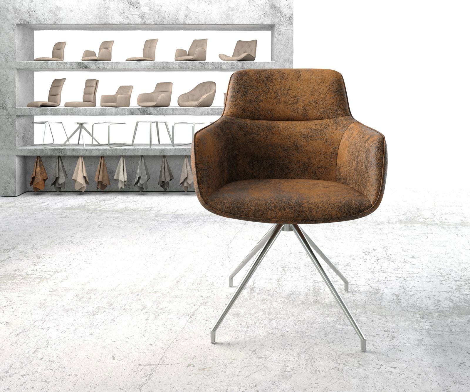 Chaise-pivotante Pejo-Flex brun antique cadre croisé conique acier inoxydable pivote sur 180° 1 Chaise-pivotante Pejo-Flex brun antique cadre croisé conique acier inoxydable pivote sur 180° 1