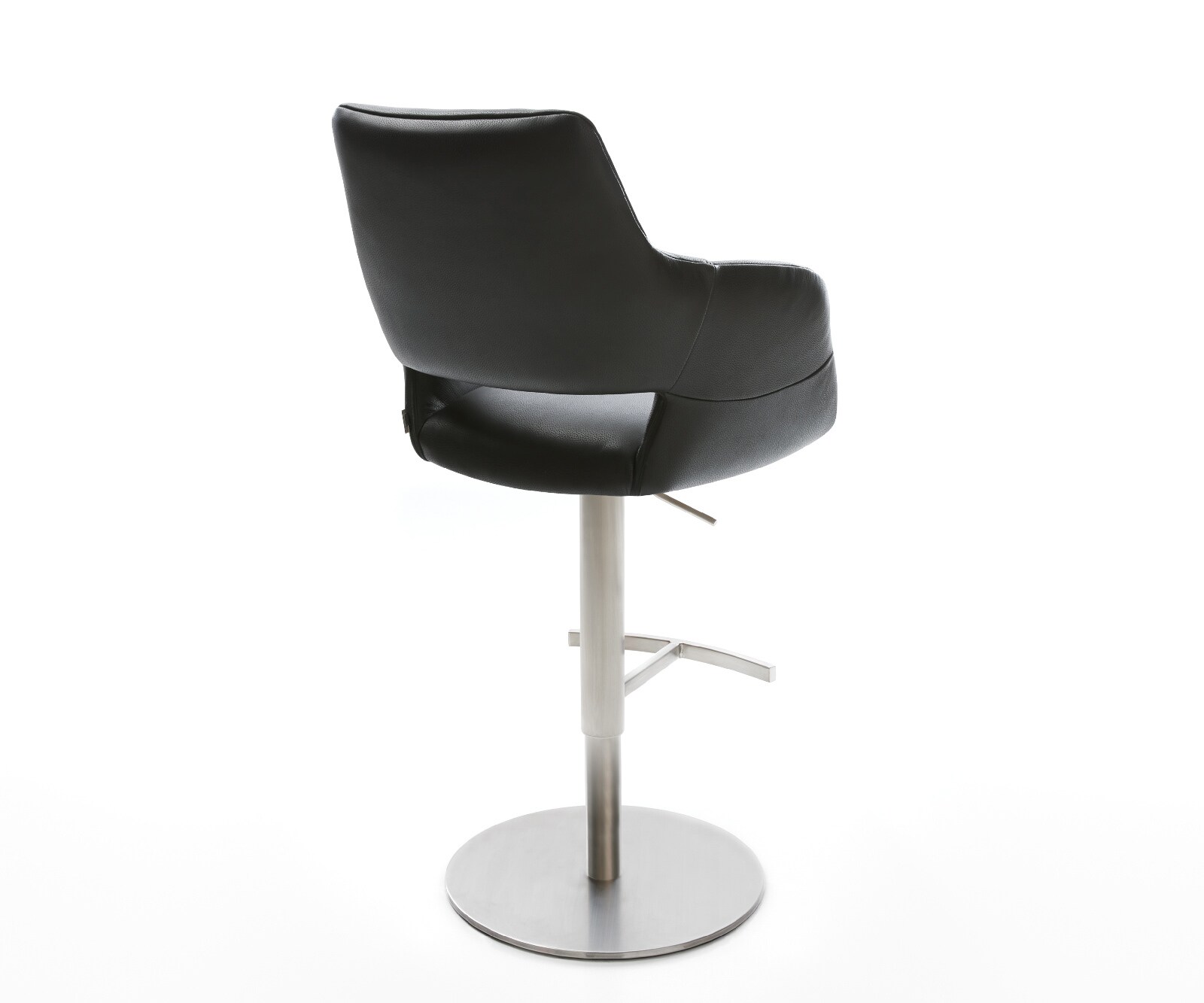Chaise-de-bar Yago-Flex cuir véritable noir pied pivotant réglable en hauteur acier inoxydable pivotant ressorts ensachés 5