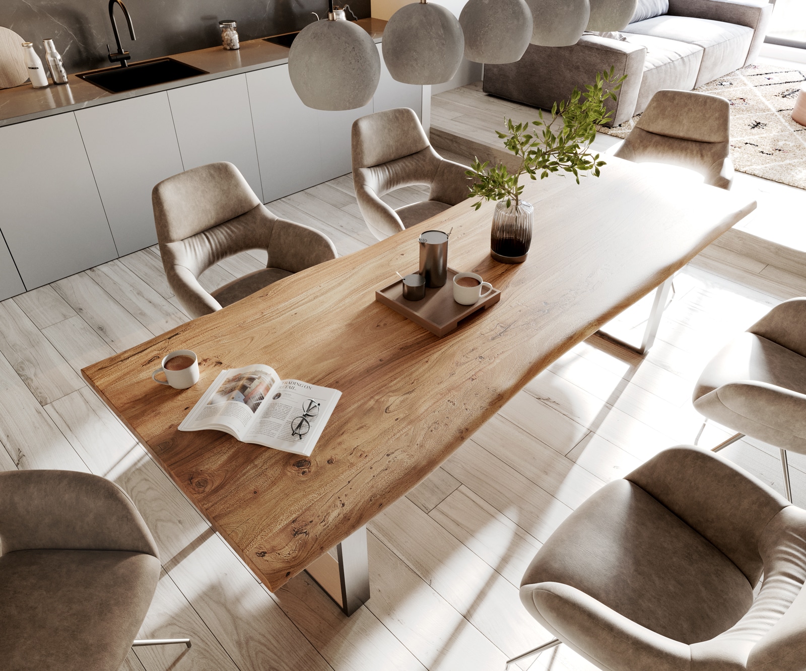 Table-à-manger Edge 260x100 acacia nature acier inoxydable mince Live-Edge 3 Table-à-manger Edge 260x100 acacia nature acier inoxydable mince Live-Edge 3