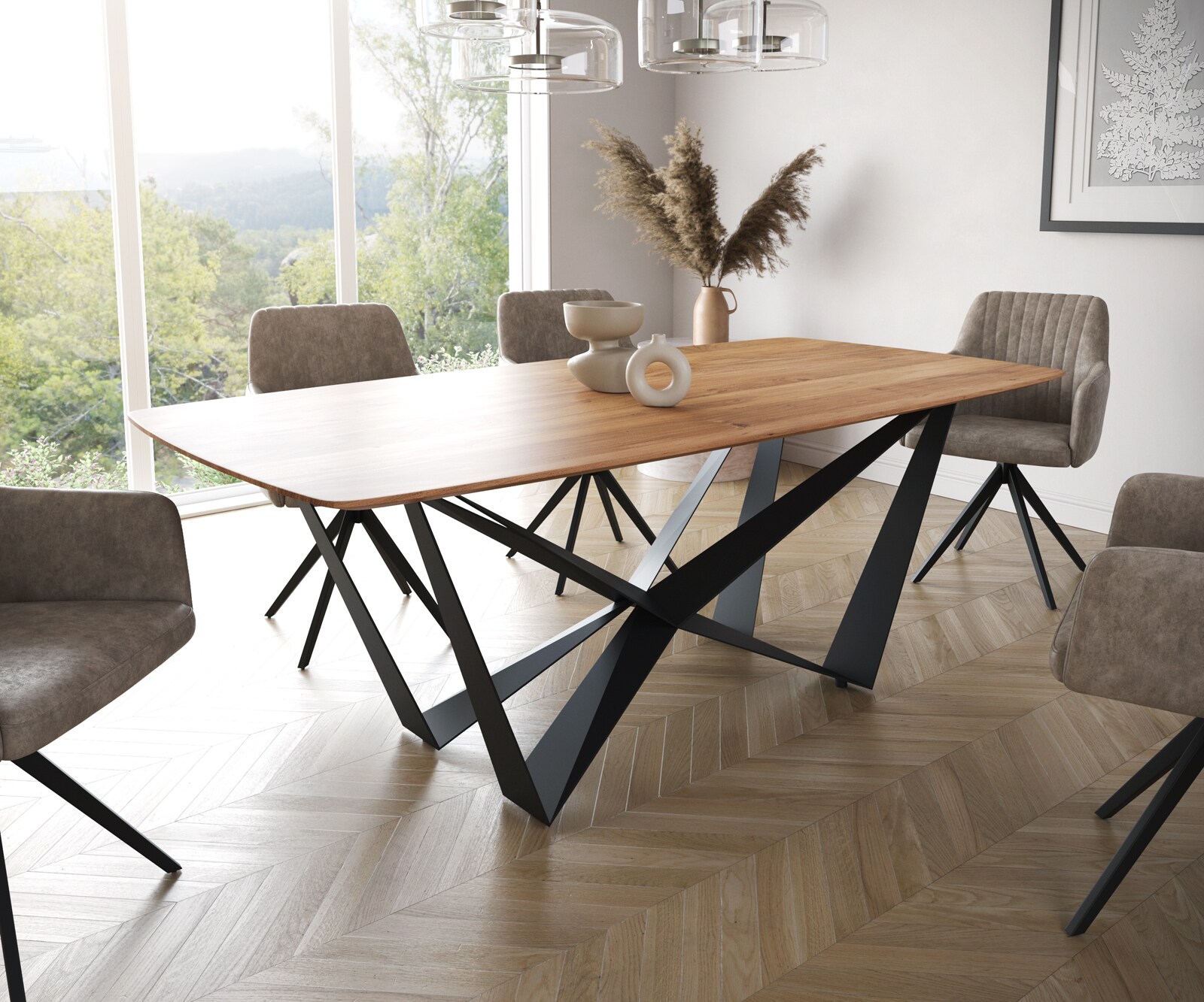 Table à manger Edge Boot 200x100 acacia nature Spider acier plat noir bord suisse