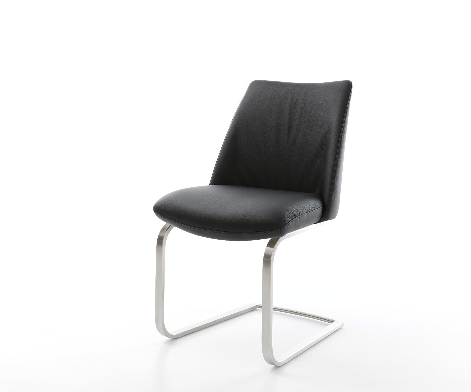 Cantilever Elso-Flex cuir de vache noir pied cantilever plat acier inoxydable brossé ressorts ensachés