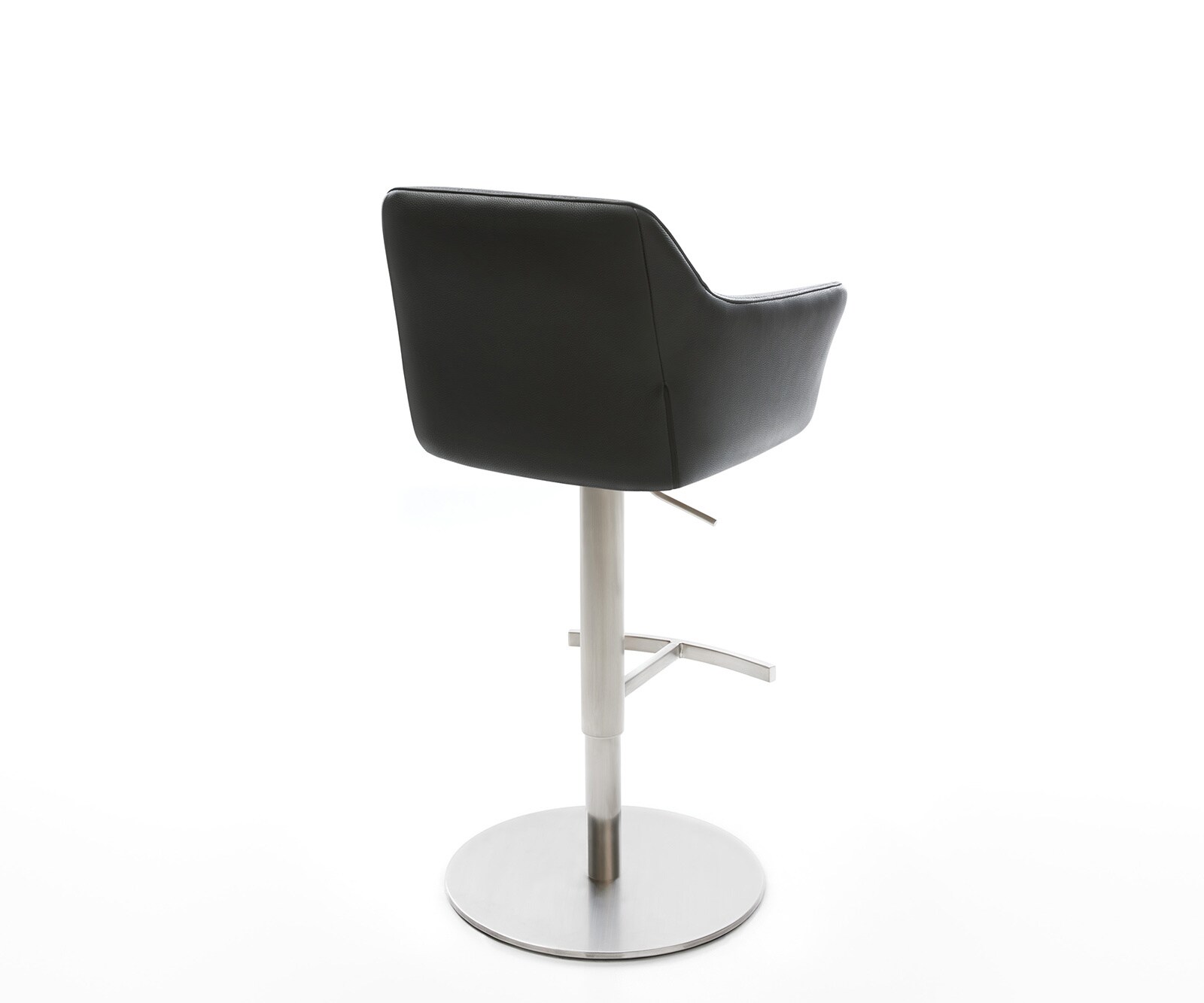 Chaise-de-bar Yulo-Flex cuir véritable noir pied pivotant réglable en hauteur acier inoxydable 4
