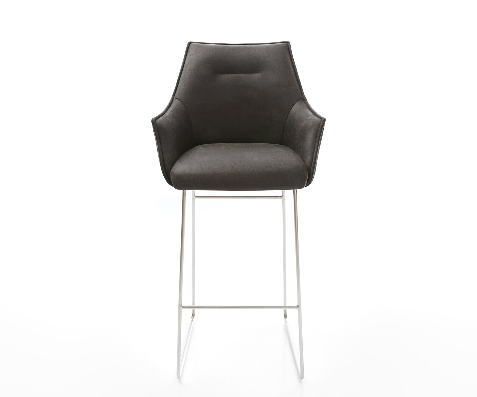 Chaise-de-bar Alja-Flex microfibre anthracite vintage cadre à patins inoxydable ressorts ensachés 1