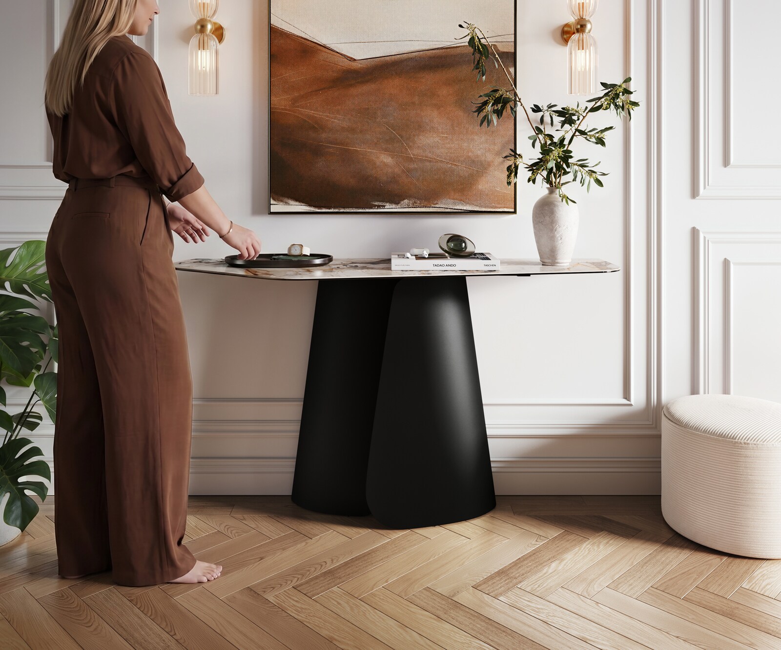 Console Edge Polygonal 140x50 cm Céramique Patagonia Poliert Livos Métal Noir 3