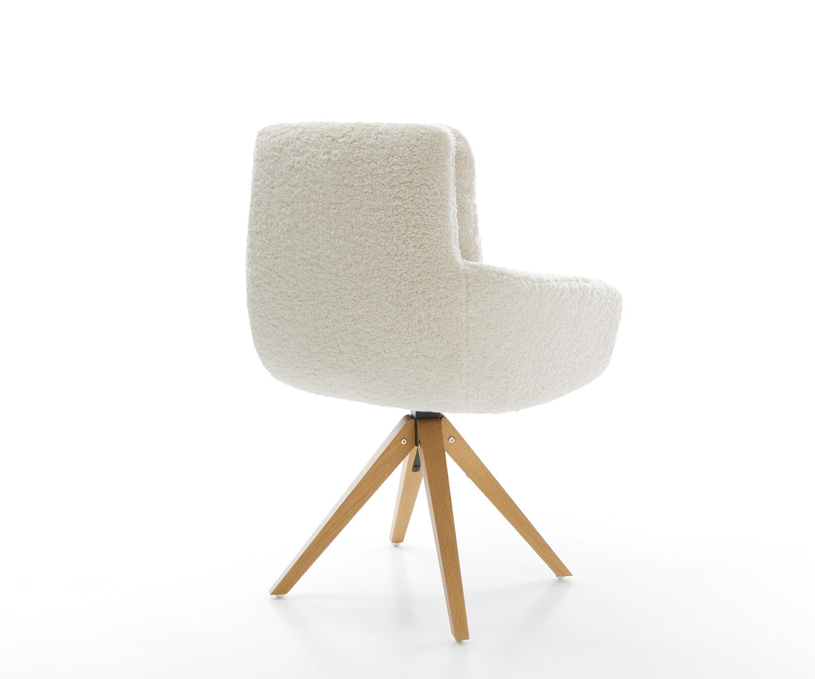 Chaise-pivotante Abelia-Flex avec accoudoirs tissu teddy beige pied en bois angulaire naturel pivotement sur 180° 4