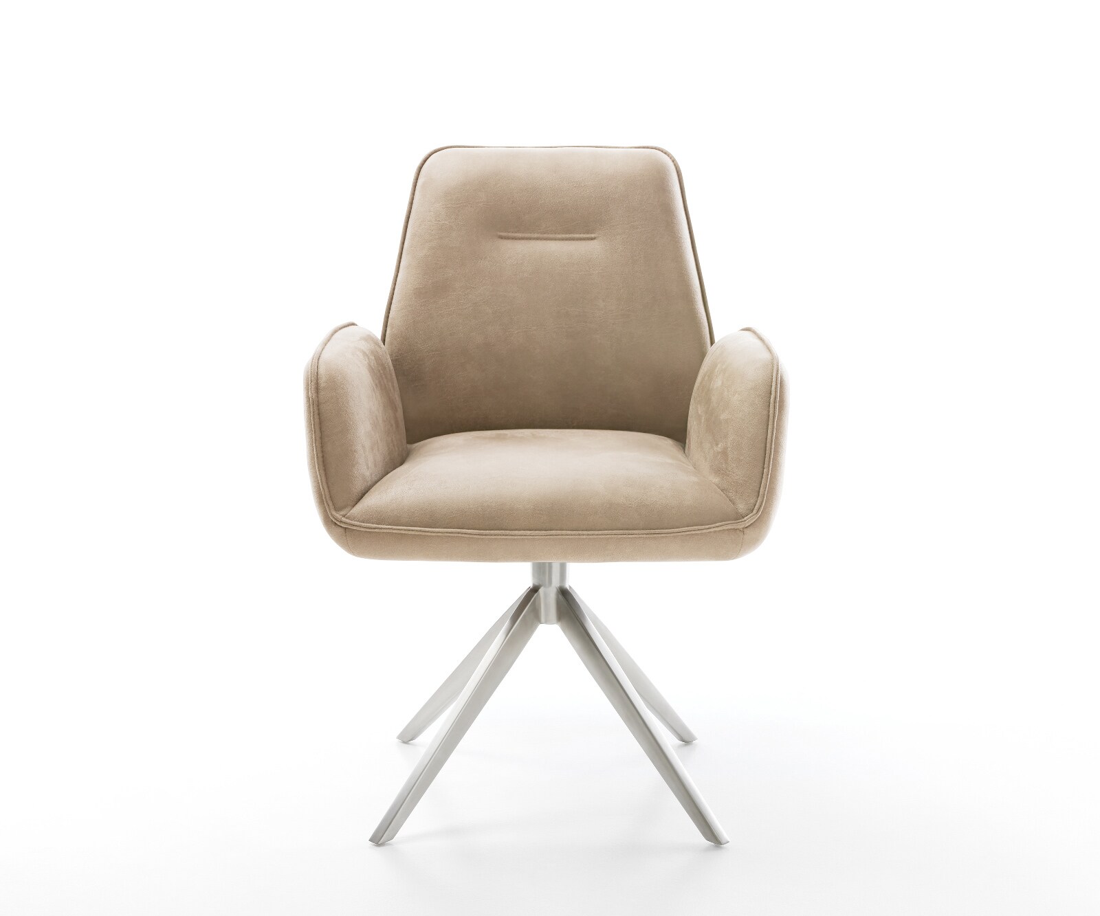 Chaise-pivotante Zoa-Flex microvelours beige vintage pied croisé large acier inoxydable brossé pivotement sur 360° fonction bascule ressorts ensachés 2