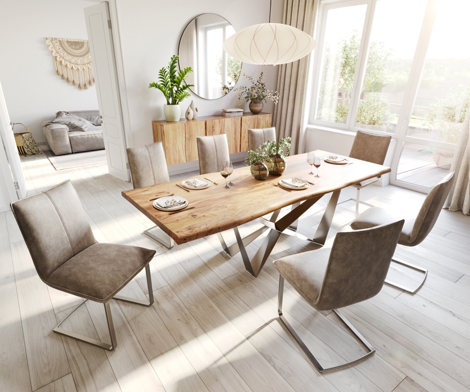 Table à manger Edge 240x100 acacia nature Spider acier plat acier inoxydable Live-Edge 5