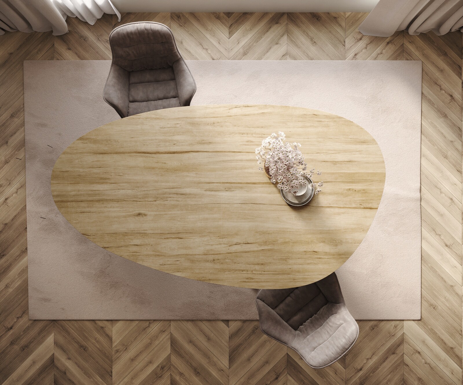 Table à manger Edge Ovale 220x120 Céramique Laminam® Sabbia Couleur chêne Pilier Métal finition à effet Titane 6