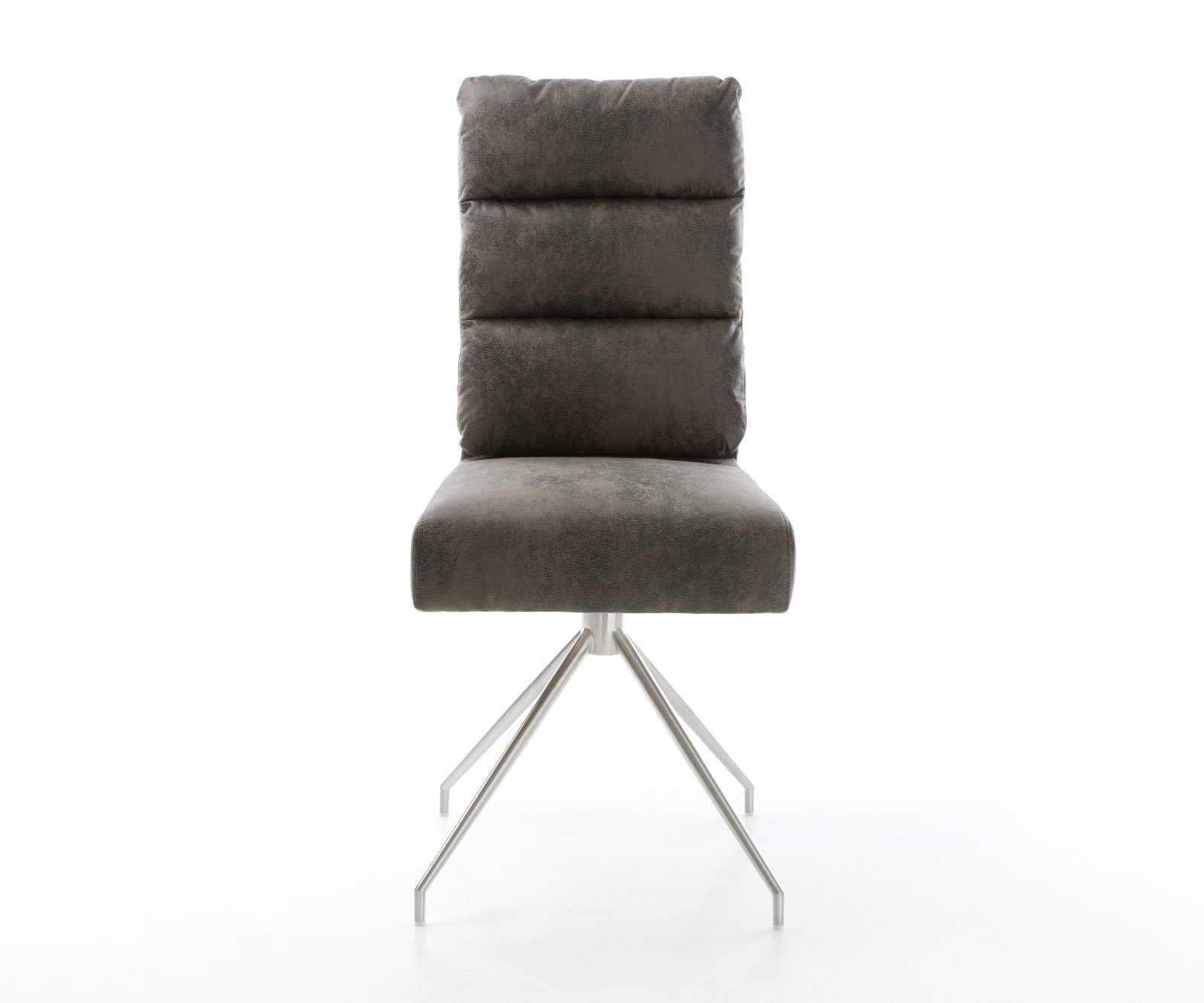 Chaise-de-salle-à-manger Pela-Flex microvelours gris antique pied croisé conique acier inoxydable brossé ressorts ensachés 1 Chaise-de-salle-à-manger Pela-Flex microvelours gris antique pied croisé conique acier inoxydable brossé ressorts ensachés 1