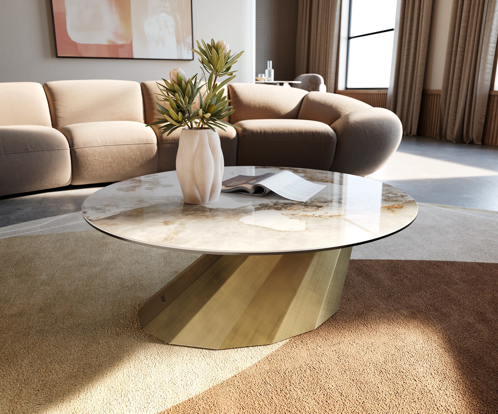 Table basse Edge rond 90x90 cm céramique Minas Melange Parabi doré métallique 1