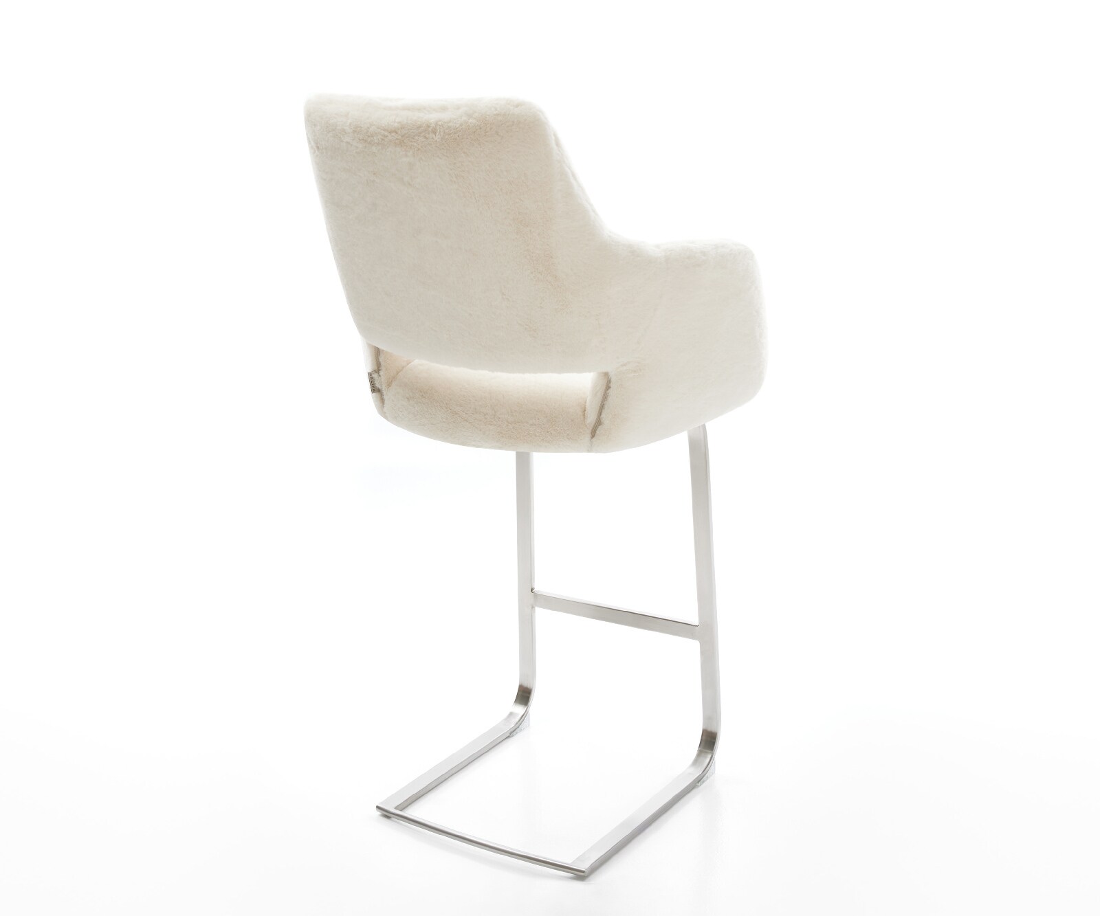 Chaise-de-bar Yago-Flex Peluche Crème-blanc Pied cantilever acier inoxydable Argent Ressort ensaché 5