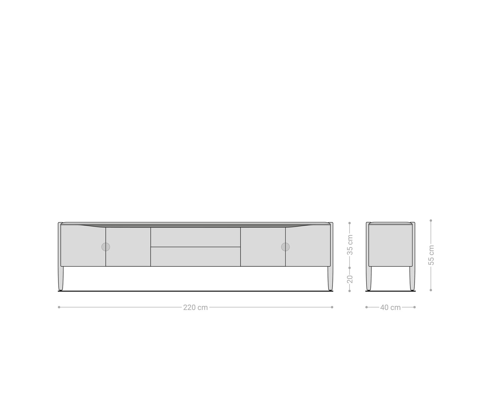 Meuble-TV Simcha 220 cm acacia naturel 4 portes 2 tiroirs 8