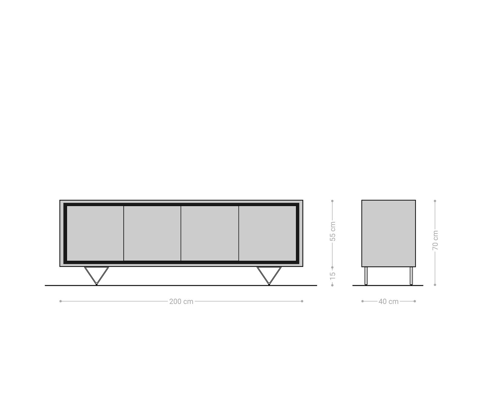 Buffet Stonegrace 200 cm acacia nature 4 portes placage en pierre pieds en V 6