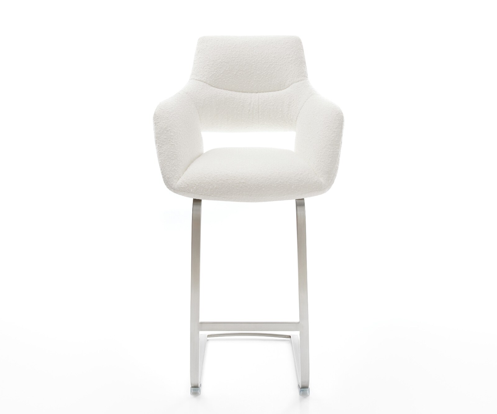 Chaise-de-bar Yago-Flex Bouclé Crème-blanc Pied cantilever acier inoxydable Argent Ressort ensaché 2