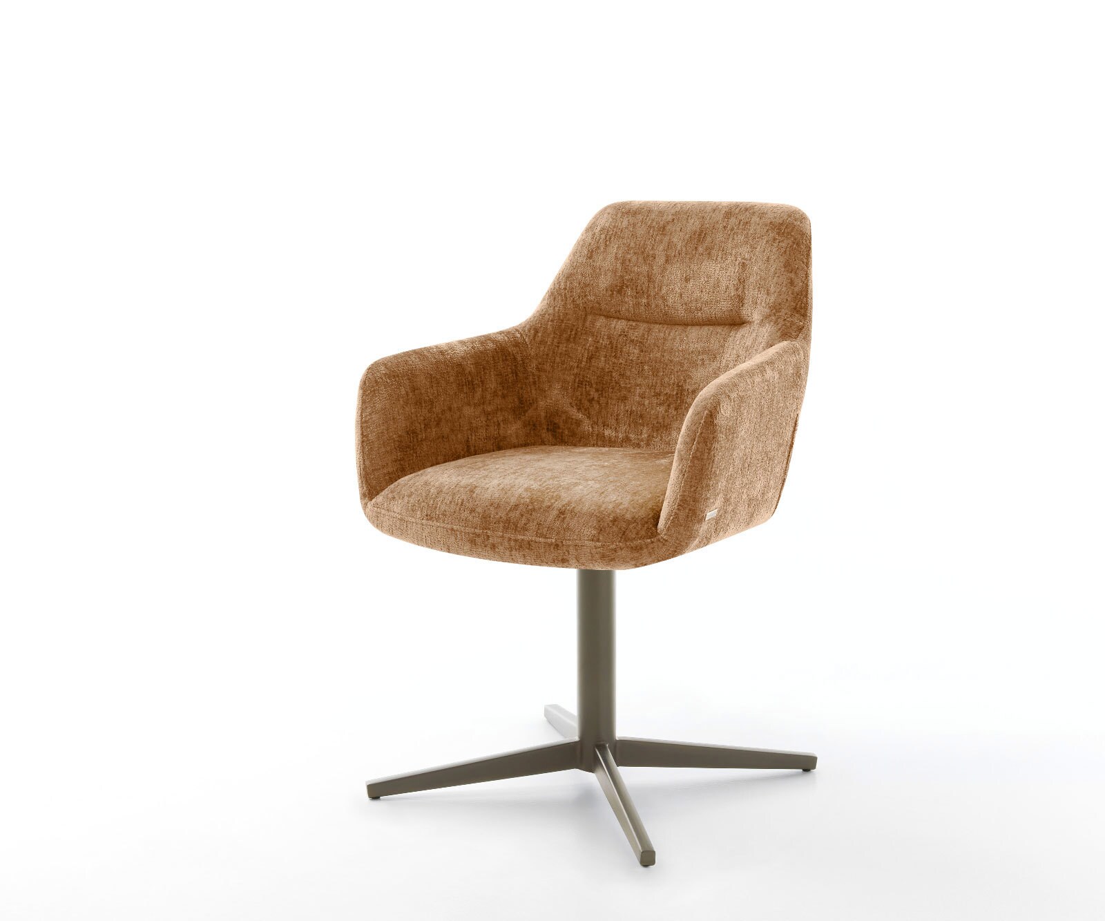 Chaise-pivotante Pejo-Flex chenille rouille pied de chaise 4 branches aspect titane pivotement sur 360° ressorts ensachés