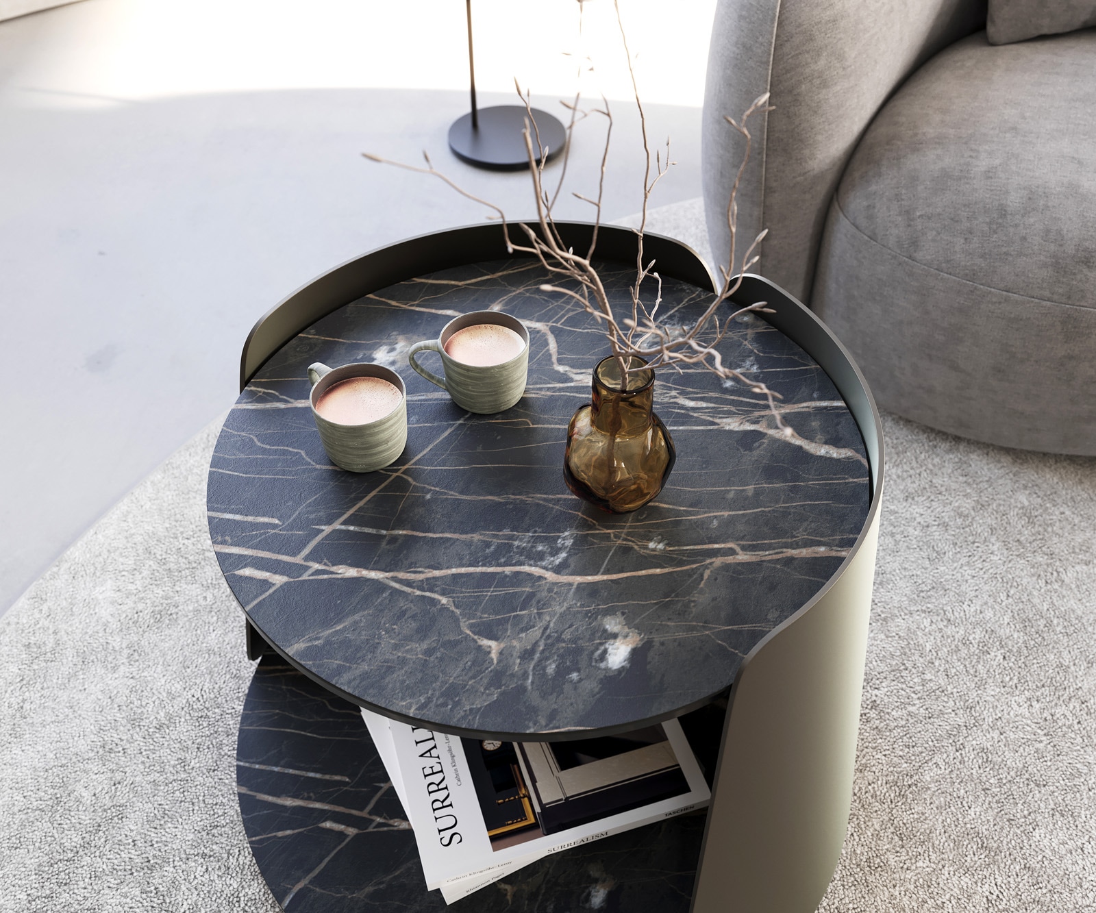 Table-basse Daban 59x59 cm Céramique Laminam®Noir Desir Marron Piétement Métal couleur titane 6