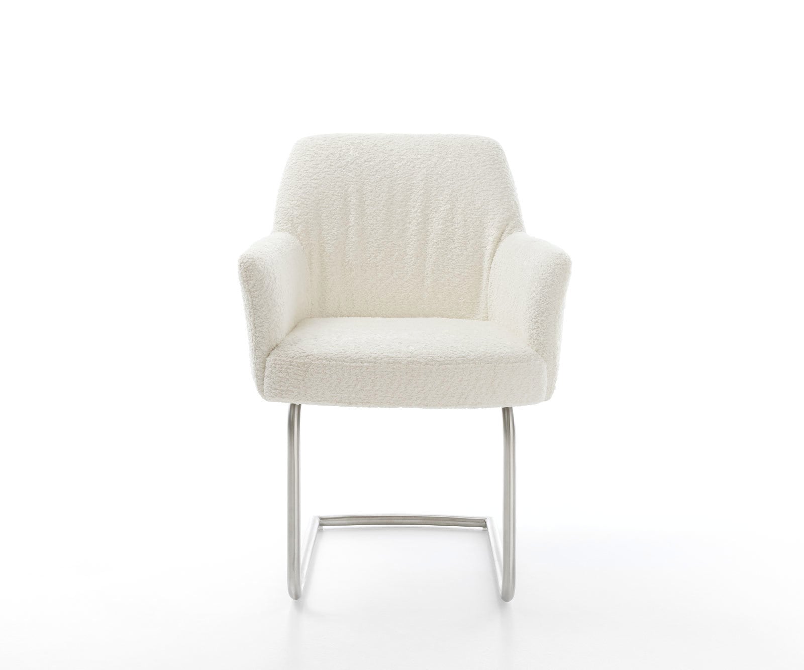 Cantilever Xana-Flex avec accoudoirs bouclé blanc pied cantilever rond acier inoxydable brossé ressorts ensachés 2