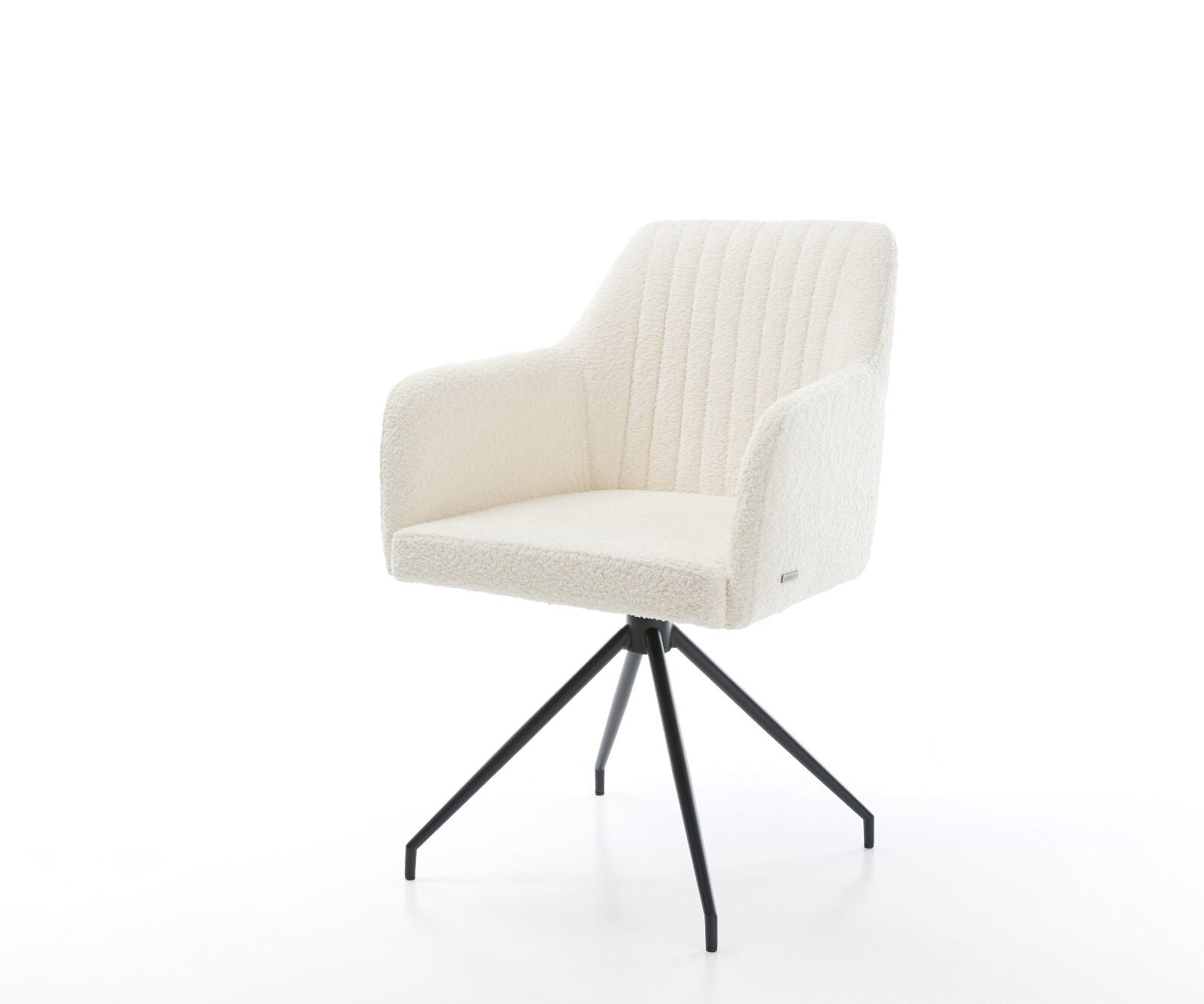 Chaise-de-salle-à-manger Greg-Flex bouclé blanc pied croisé conique noir ressorts ensachés