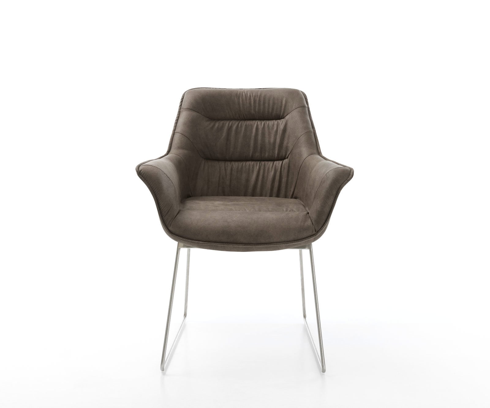Chaise-de-salle-à-manger Kaira-Flex microvelours taupe vintage pied trapèze acier inoxydable brossé 1 Chaise-de-salle-à-manger Kaira-Flex microvelours taupe vintage pied trapèze acier inoxydable brossé 1