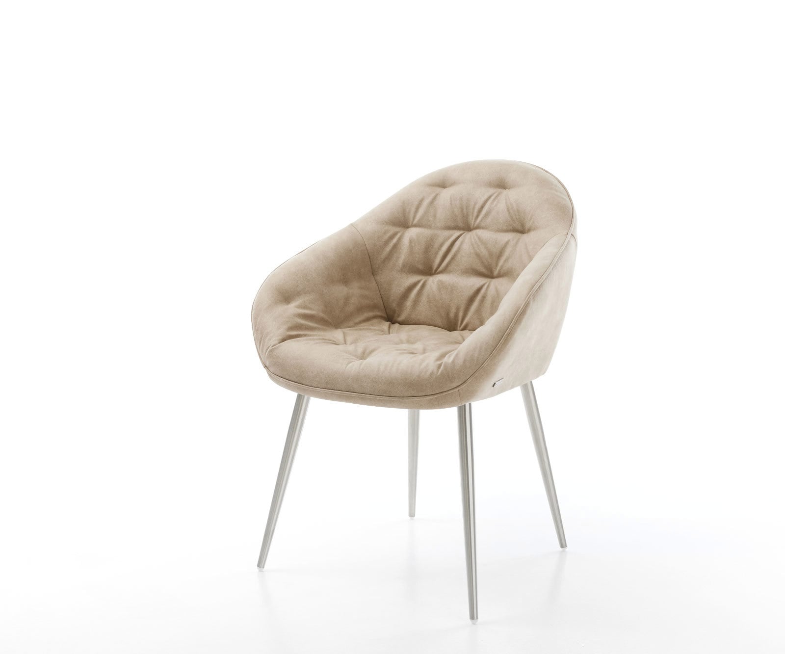 Chaise-de-salle-à-manger Gaio-Flex microvelours beige vintage 4 pieds coniques acier inoxydable brossé 1