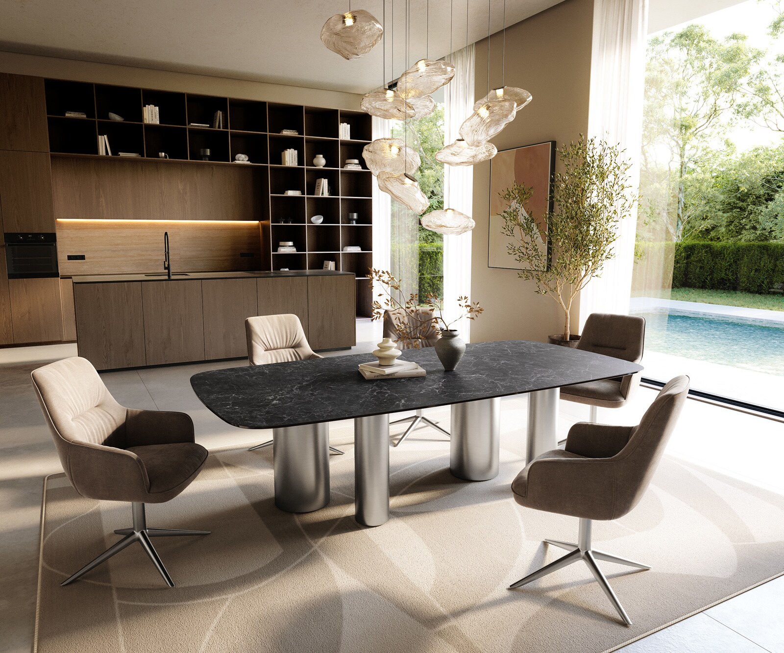 Table à manger Edge Boot 240x120 cm Céramique Laminam® Nero Greco Anthracite Pilier Acier inoxydable gebürstet 6