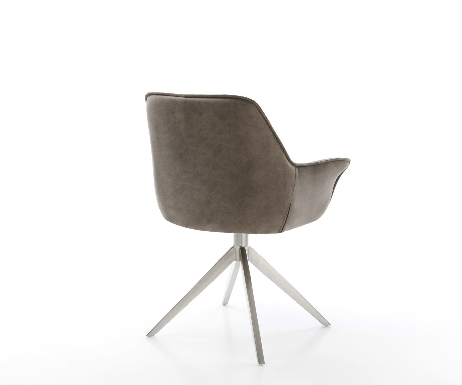 Chaise-pivotante Kaira-Flex microvelours taupe vintage pied croisé large acier inoxydable brossé pivotement sur 360° fonction bascule 5