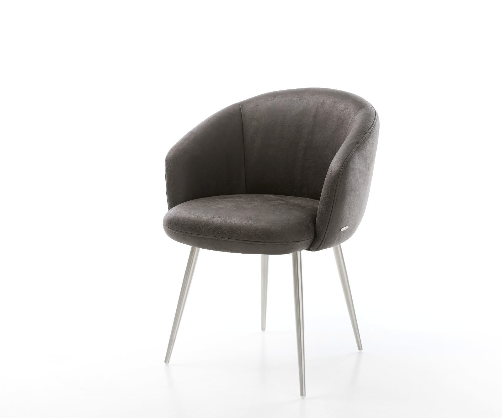 Chaise-de-salle-à-manger Caja-Flex avec accoudoirs microvelours anthracite vintage 4 pieds coniques acier inoxydable brossé ressorts ensachés 1