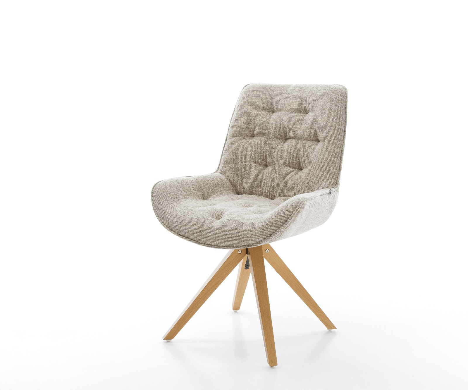 Chaise-pivotante Taimi-Flex tissu tissé doux beige pied en bois angulaire naturel pivotement sur 180° 1