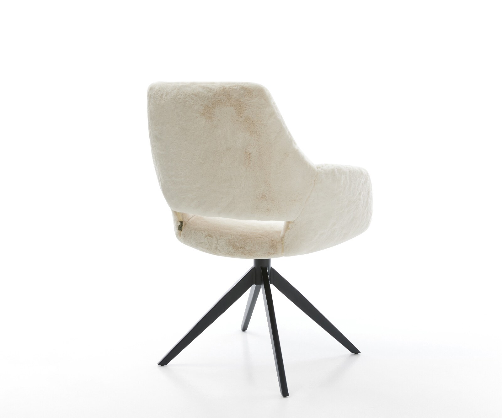 Chaise-pivotante Yago-Flex avec accoudoirs peluche crème-blanc pied croisé large noir pivotement sur 360° fonction bascule resorts ensachés 5